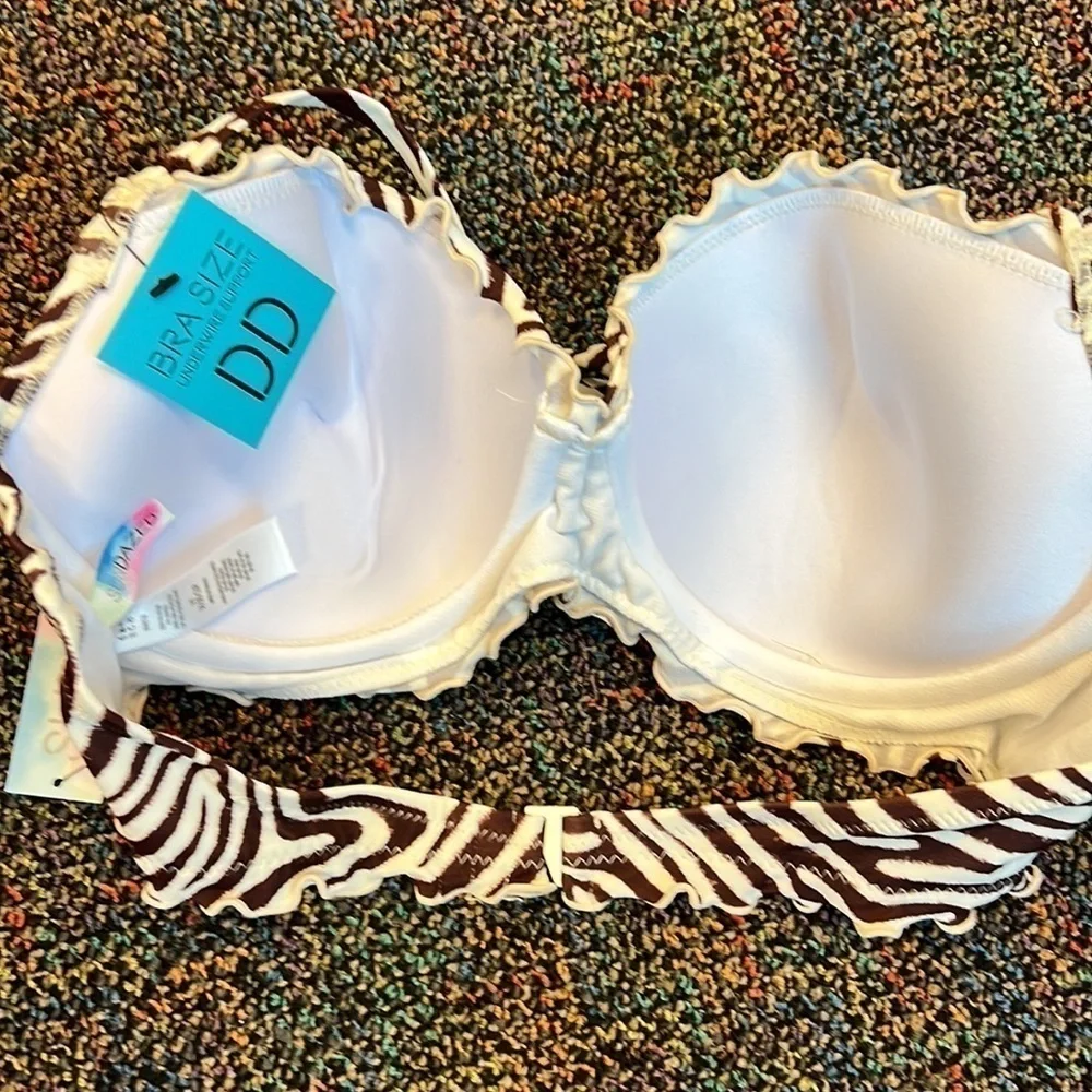 SUNDAZED Nixie Zebra-Print Ruffled, Bikini Top, Fully Lined w/ Underwire 36DD - Picture 4 of 8